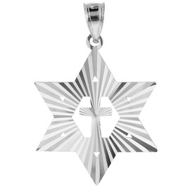 Sterling Silver Jewish Star of David Cross Pendant (M) 1.25"