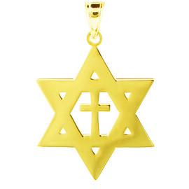 Yellow Gold High Polished Star of David with Cross Pendant