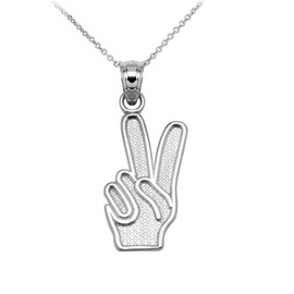 White Gold Peace Hand Pendant Necklace