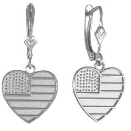Heart Shape USA Flag Silver Earrings