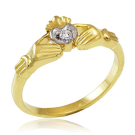 Yellow Gold Diamond Claddagh Promise Ring