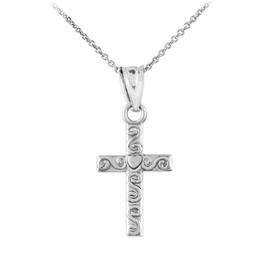 Sterling Silver Twirl Cross Charm Pendant Necklace