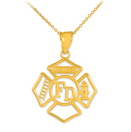 Gold Fireman Open Badge Pendant Necklace