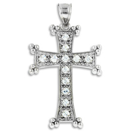 Sterling Silver Clear CZ Armenian Cross Pendant