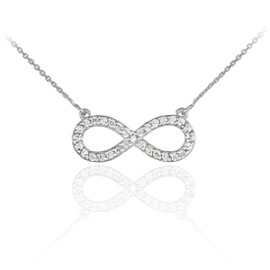 14K White Gold Clear CZ Infinity Pendant Necklace