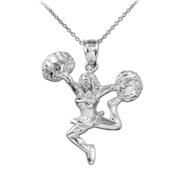 Cheerleader Pom Pom White Gold Pendant Necklace