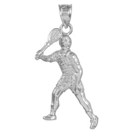 Tennis Player Silver Charm Pendant