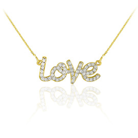 14K Gold "Love" CZ Necklace