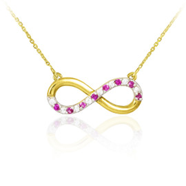 Infinity Pendant 14k Polished Gold Clear & Red CZ Necklace