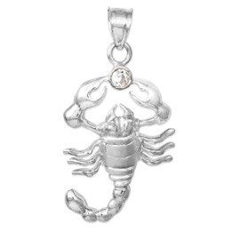White Gold CZ Scorpion Charm Pendant