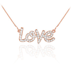 14K Rose Gold "Love" CZ Necklace