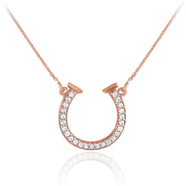 14K Rose Gold CZ Horseshoe Necklace