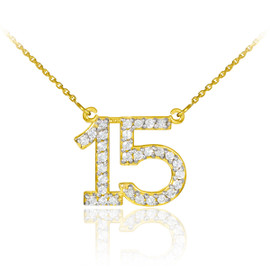 15 Anos Quinceanera Necklace with diamonds in yellow gold.