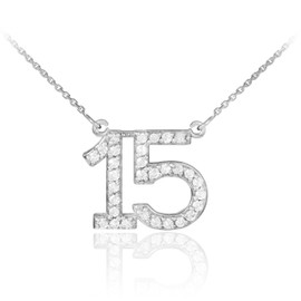 15 Anos Quinceanera Necklace with cz in 14k white gold.