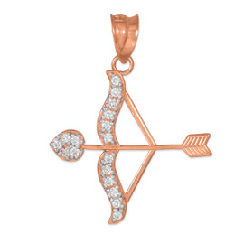 Cupid bow and arrow pendant with diamonds in 10k or 14k rose gold.