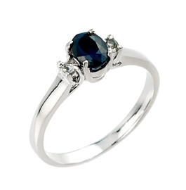 Sapphire and white topaz gemstone ladies ring in 10k or 14k white gold.