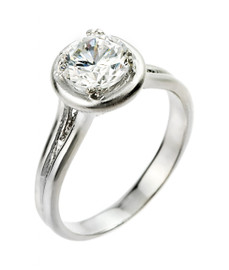 1 ct CZ (6 1/2 mm) round engagement ring in 925 sterling silver.