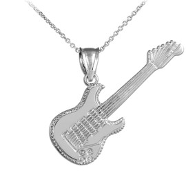 White Gold Electric Guitar Pendant Necklace