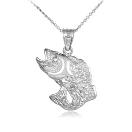 White Gold Sea Bass Pendant Necklace