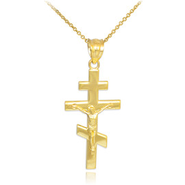 Gold Russian Orthodox Crucifix Pendant Necklace