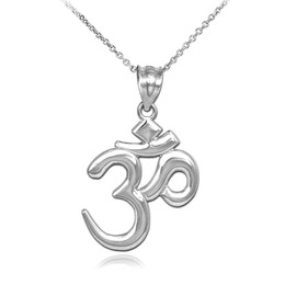 Solid White Gold Om/Ohm Pendant Necklace