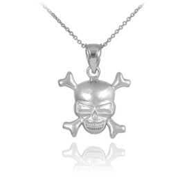 Sterling Silver Skull and Bones Pendant Necklace