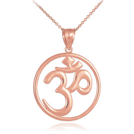 Rose Gold Om (Ohm) Openwork Medallion Pendant Necklace