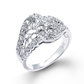 14k White Gold Floral Filigree Diamond Ring