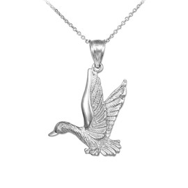 White Gold Flying Duck Pendant Necklace