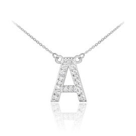 14k White Gold Letter "A" Diamond Initial Monogram Necklace