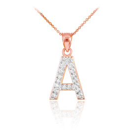 Rose Gold Letter "A" Initial Diamond Monogram Pendant Necklace