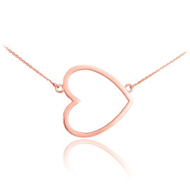 14K Rose Gold Sideways Open Heart Necklace