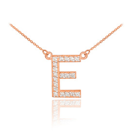 14k Rose Gold Letter "E" Diamond Initial Necklace