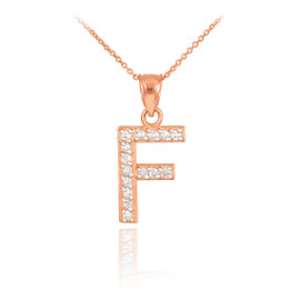 Rose Gold Letter "F" Diamond Initial Pendant Necklace