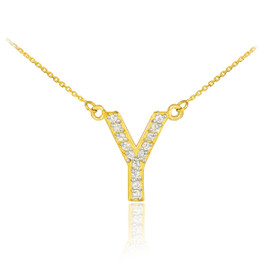 14k Gold Letter "Y" Diamond Initial Necklace