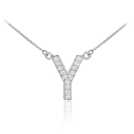 14k White Gold Letter "Y" Diamond Initial Necklace