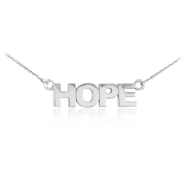 14k Solid White Gold "HOPE" Script Necklace