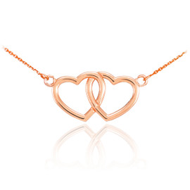 14K Rose Gold Double Heart Necklace