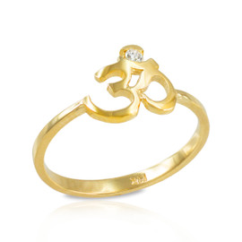 Dainty Gold Om (aum) Diamond Ring