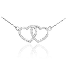 14K White Gold Double Heart Diamond Necklace