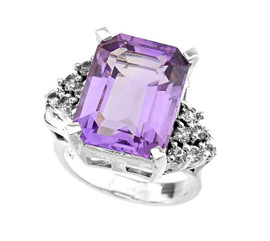 Silver Amethyst and White Topaz Ladies Ring