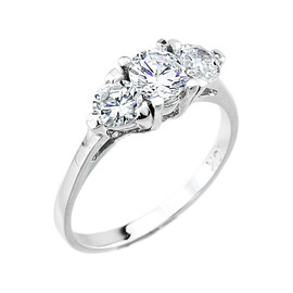 10k White Gold 3 Stone Cubic Zirconia Engagement Ring