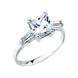 White Gold Cubic Zirconia Engagement Wedding Ring