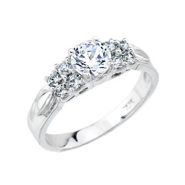 White Gold Classic Round C.Z. Engagement Ring
