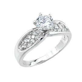 White Gold Micro Pave CZ Solitaire Engagement Ring