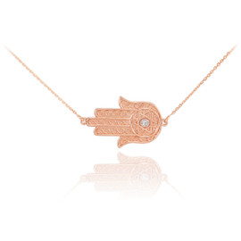 14K Rose Gold Sideways Hamsa Diamond Necklace