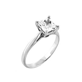 14K White Gold Princess Cut CZ Solitaire Engagement Ring