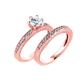 10k Rose Gold  Solitaire Engagement Ring with Matching Band