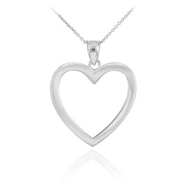 Polished White Gold Open Heart Pendant Necklace