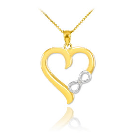 Two-Tone Gold Infinity Heart Diamond Pendant Necklace